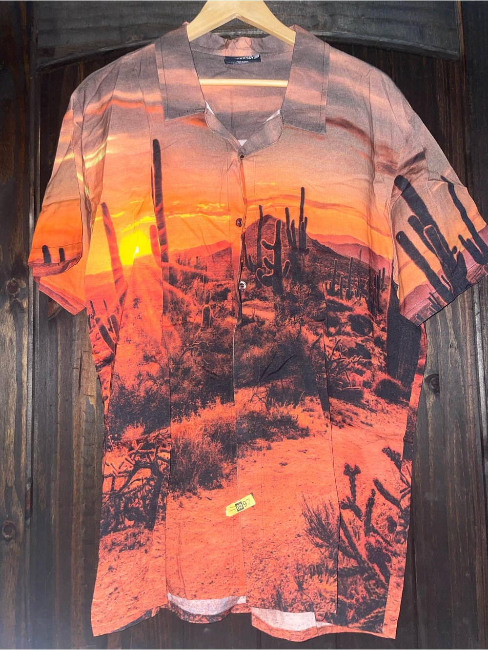 Sunset Desert Print Short-Sleeve Shirt - Orange, Size L